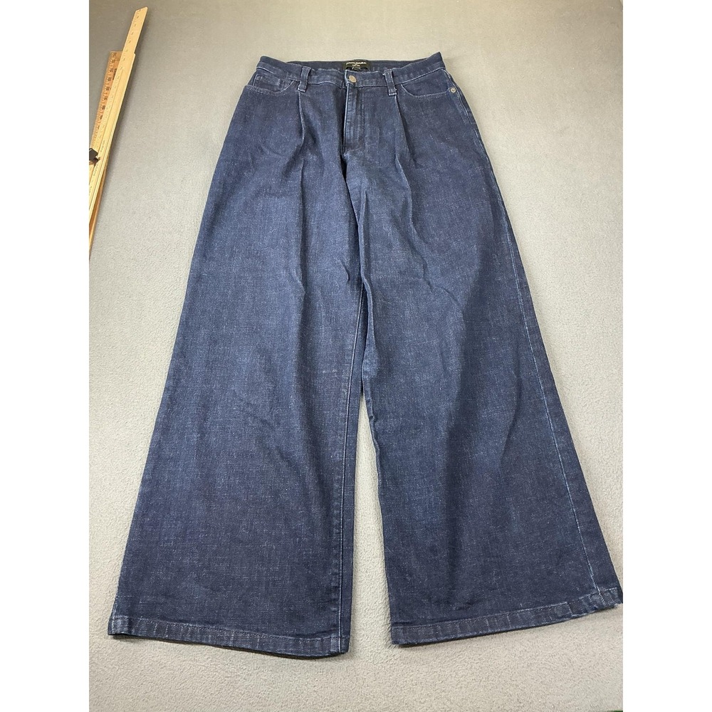 Banana Republic Pants Womens 6 Blue Wide-Leg Pleated Dress Denim Stretch Pockets